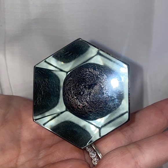 Signed Murano Italy ALESSANDRO MANDRUZZATO hexagon Silver Black Sommerso perfect - Picture 3 of 8